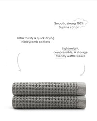 The ONSEN Cinder Grey Waffle Bath Sheet Set of 2 on a white background.