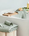 Sage Waffle Complete Set in a bathroom setting.