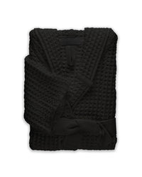 The ONSEN Black Waffle Bath Robe on a white background. 