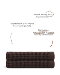 The ONSEN Brown Waffle Bath Sheet Set of 2 on a white background.