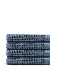 The ONSEN Denim Waffle Bath Sheet set of 4 on a white background. 