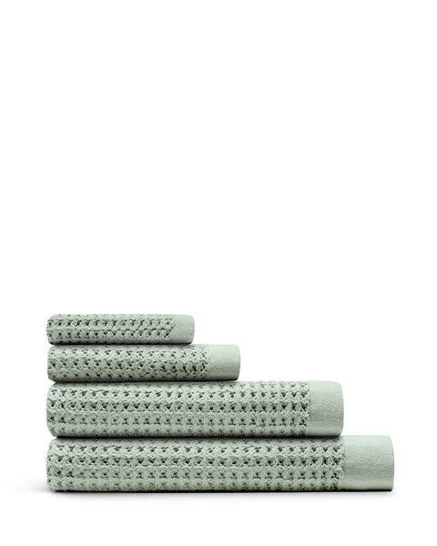Onsen Bath Towels Complete Set - 100% Supima Cotton Waffle Weave Towels - 4 Piece: 1 Bath Sheet, 1 Bath Towel, 1 Hand Towel, & 1 Face Towel, Sage