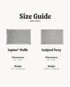 Size guide for Supima Waffle and Sculpted Terry bath mats with dimensions and weights.